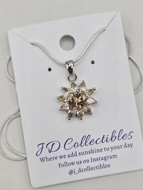 Swarovski Crystal Elements Silver Floral Necklace Champagne 20 inch Prom Bridal